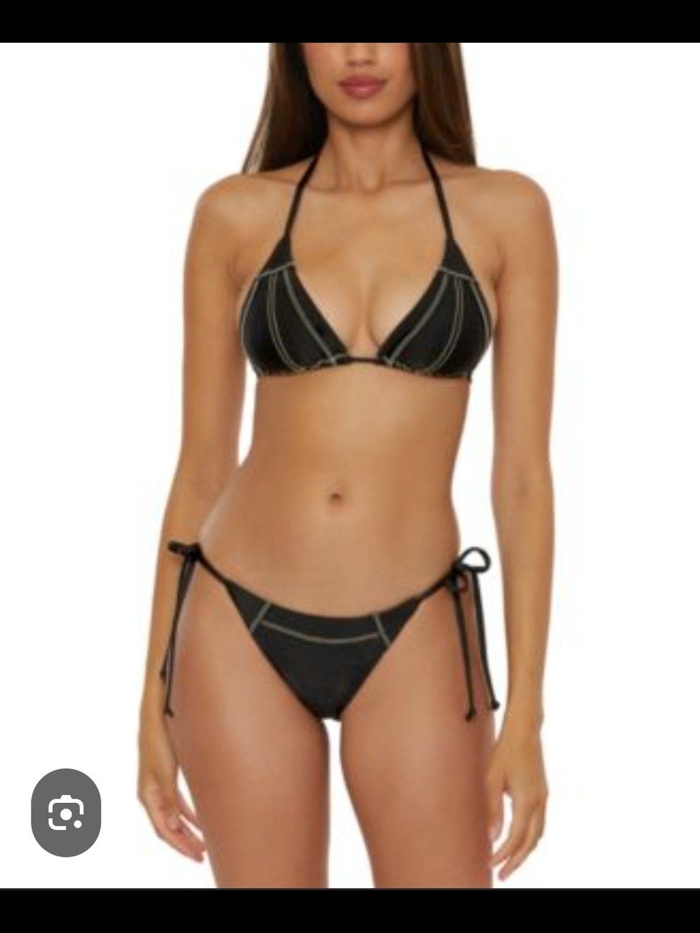 NWT BECCA Black Triangle String Bikini with Contrast Stitching Top D CUP/ Btm M
